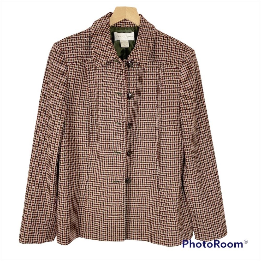 VINTAGE CASUAL CORNER Wool Multi-Color Houndstooth Blazer Jacket 12